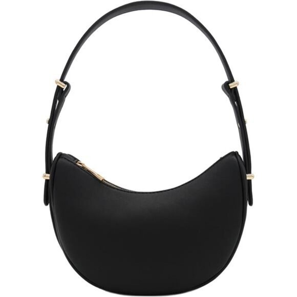 Handbags - Small Crescent Smooth Faux Leather Bag Black